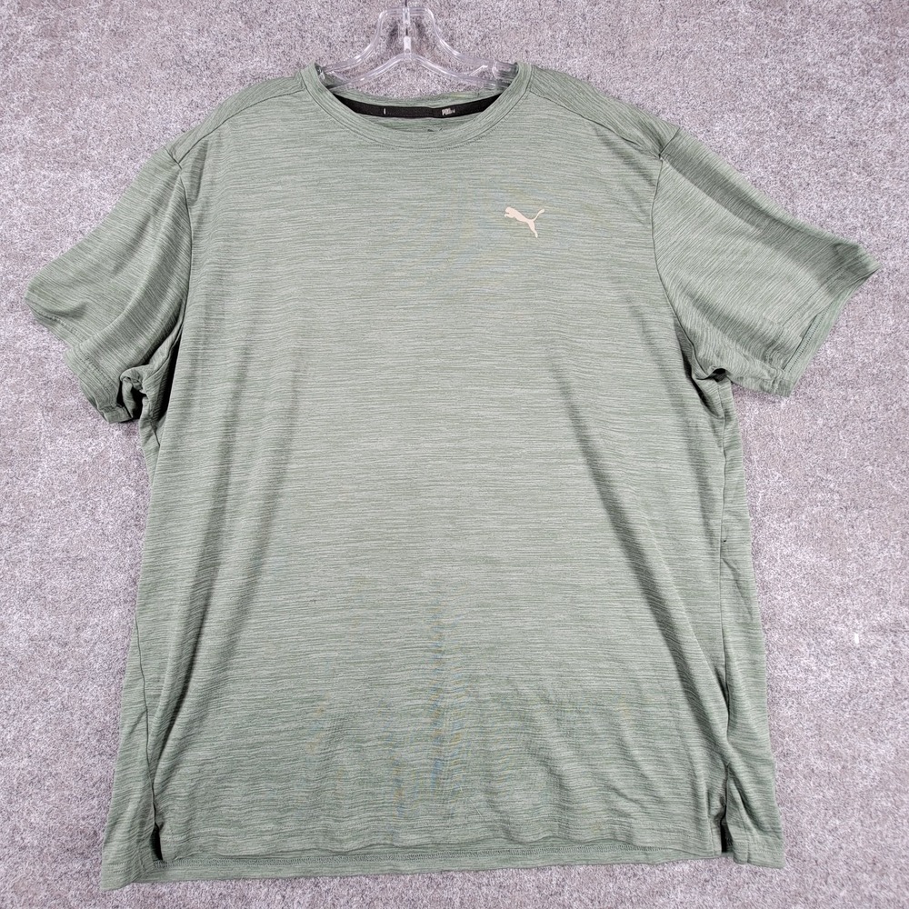 PUMA Round Neck T-Shirt Mens XL Heathered Green Performance Foundation Wash